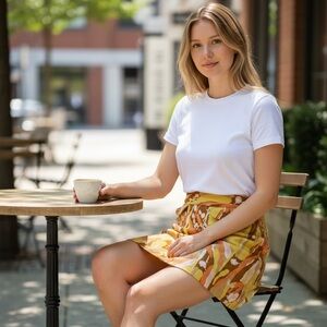 J. Crew Abstract Mini Skirt in Yellow, Orange and Brown